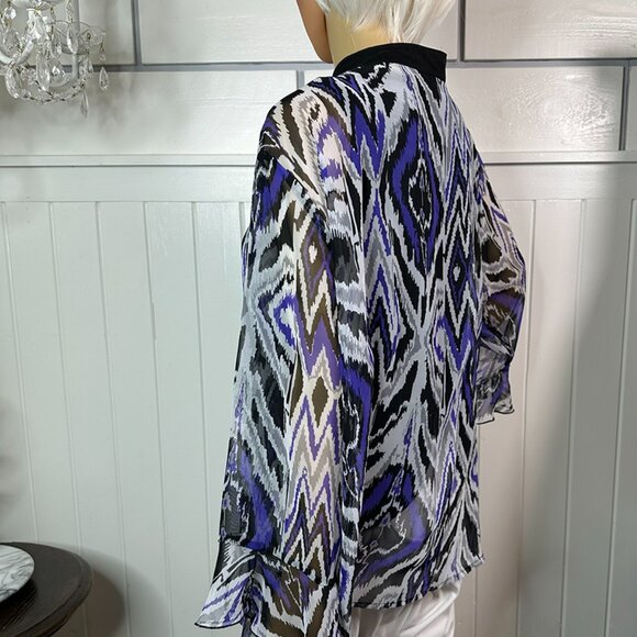 Sheer Purple, Black, White V Neck Button Mandarin Collar Investments II 2X - Picture 5 of 9